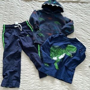 2T Baby boy toddler blue and green dinosaur pants hoodie, and long sleeve Tee